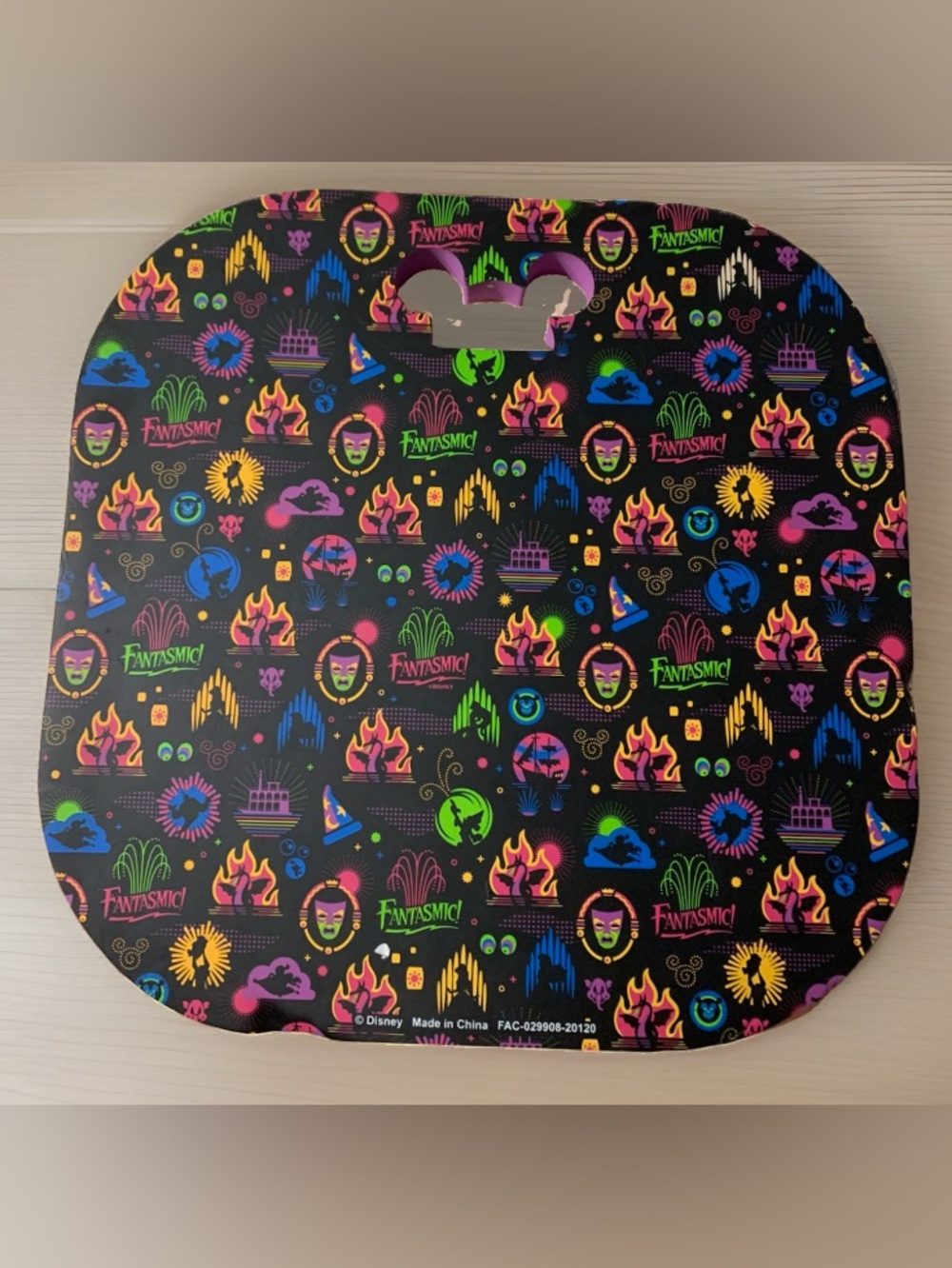 Disney Neon Fantasmic! Icon Pattern Seat Pad – Black with Multicolor Accents